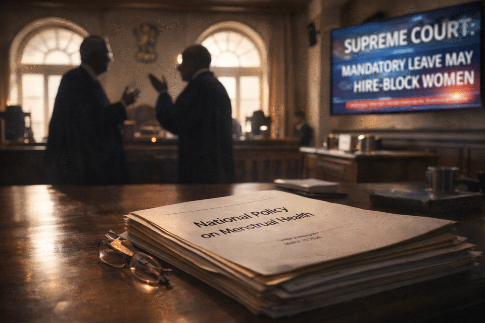 RajneetiGuru.com - अनिवार्य मासिक धर्म अवकाश पर सुप्रीम कोर्ट की रोक - AI Generated Image