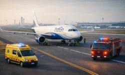 RajneetiGuru.com - दिल्ली हवाई अड्डे पर इमरजेंसी लैंडिंग इंजन में खराबी के बाद बड़ा हादसा टला - AI Generated Image